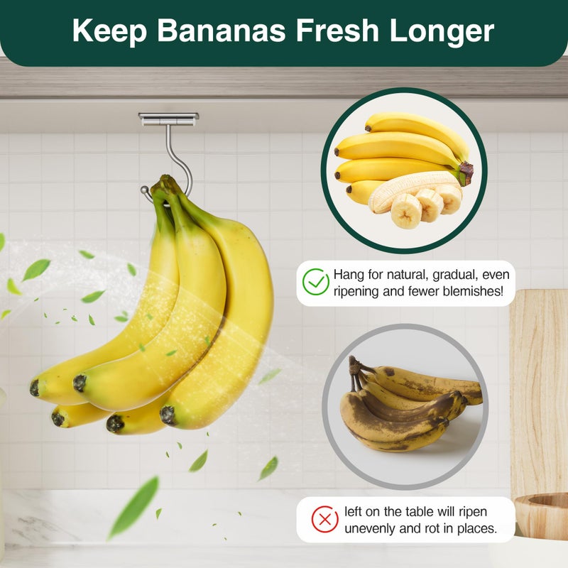 Josmimic Under Cabinet Banana Hook Adhesive - Sticky Banana Hanger Under Counter, Sturdy Metal Banana Holder for Hanging Bananas or Kitchen Utensil, Banana Saver, Keeps Bananas Fresh, Silver - Image 3